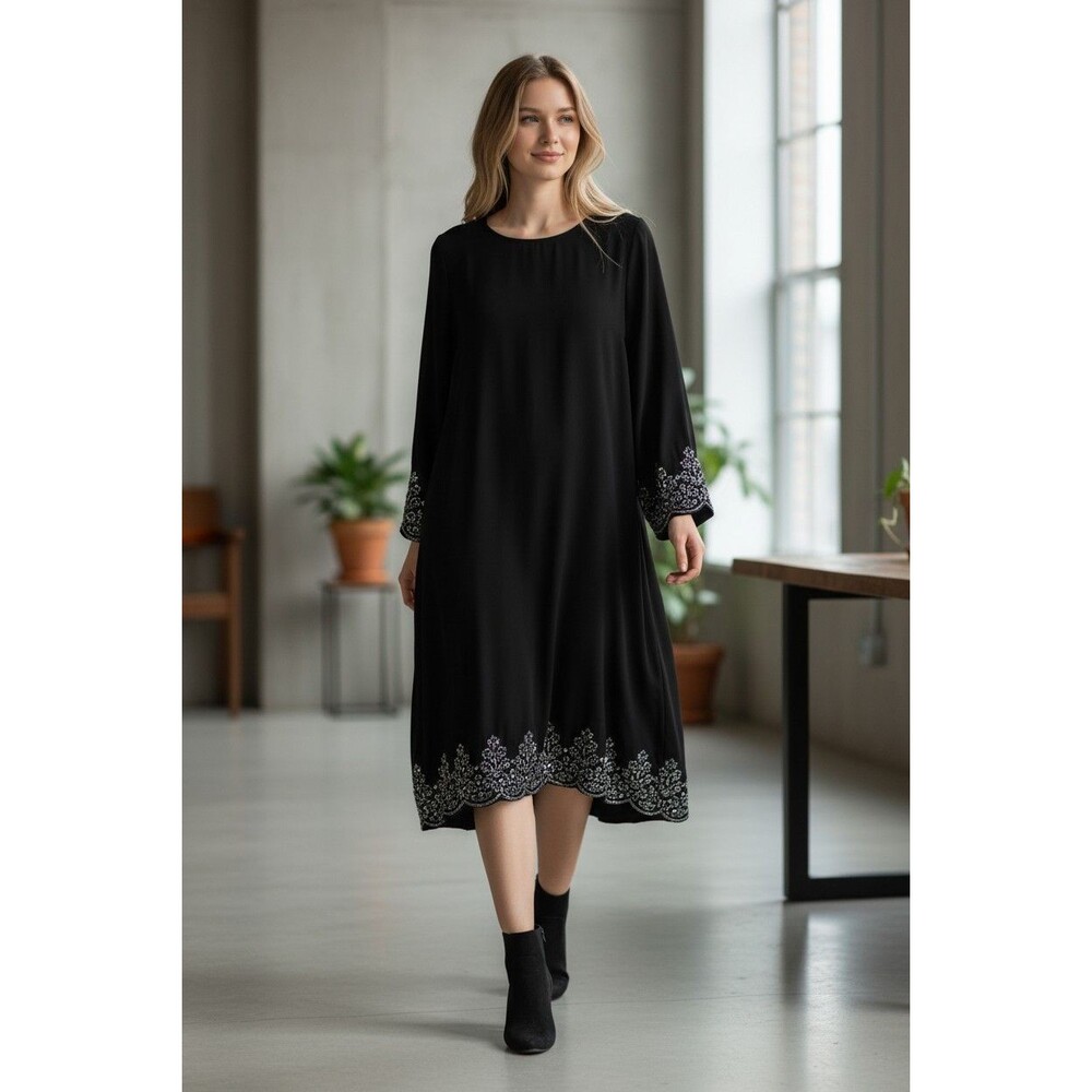 Tiana B Women's Dress Size 16 Black With Rinestones on Hem and Sleeve Hems NWT